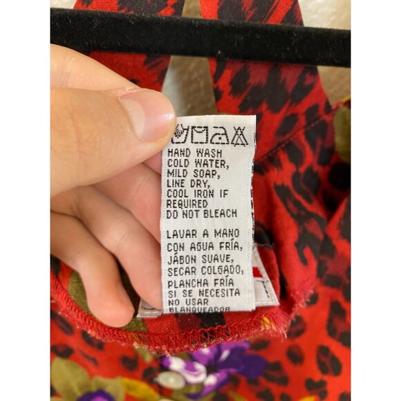 Scarlett Red Floral Leopard Print Button-Down Sleeveless 14P Rayon Maxi Dress - Picture 4 of 6